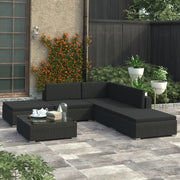 6 pcs conjunto lounge de jardim c/ almofadões vime PE preto