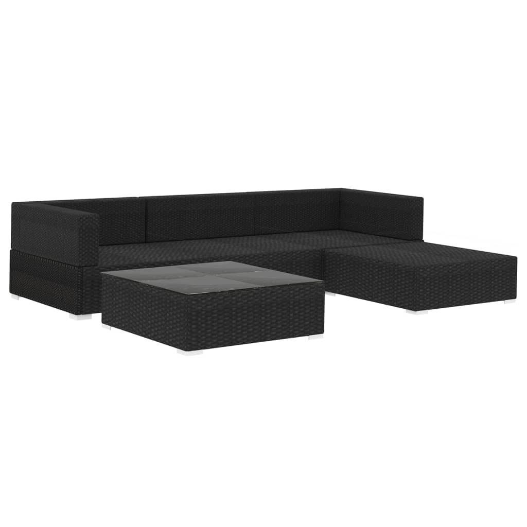 5 pcs conjunto lounge de jardim c/ almofadões vime PE preto