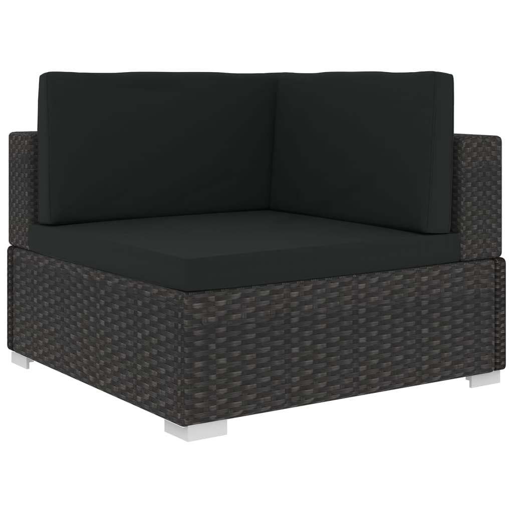 5 pcs conjunto lounge de jardim c/ almofadões vime PE preto