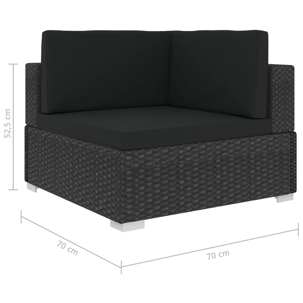 5 pcs conjunto lounge de jardim c/ almofadões vime PE preto