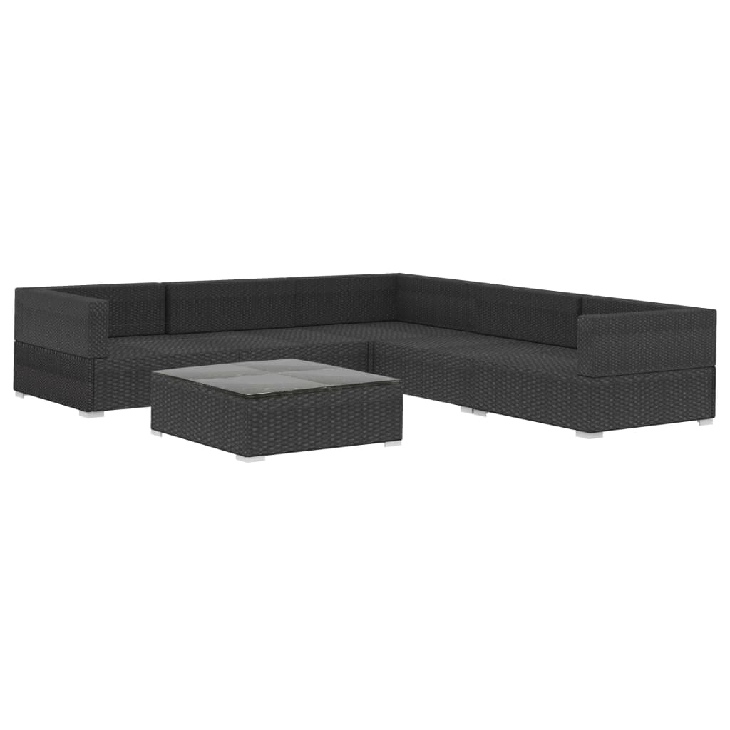 6 pcs conjunto lounge de jardim c/ almofadões vime PE preto