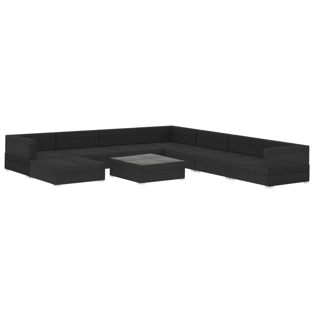 9 pcs conjunto lounge de jardim c/ almofadões vime PE preto