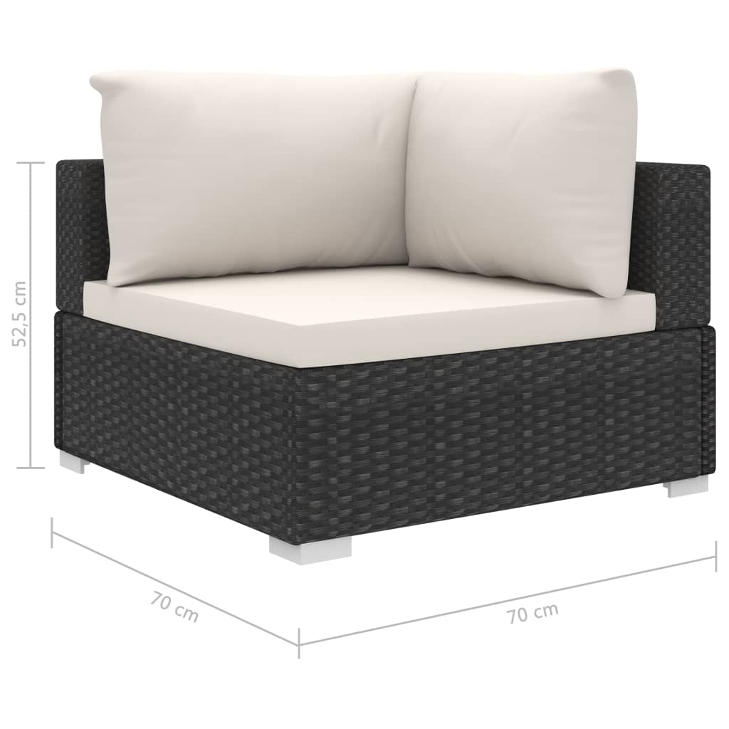 9 pcs conjunto lounge de jardim c/ almofadões vime PE preto