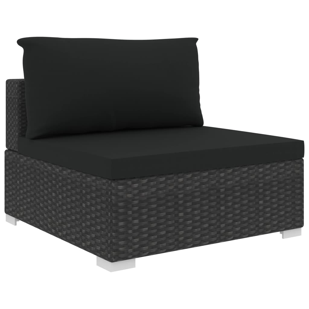 4 pcs conjunto lounge de jardim c/ almofadões vime PE preto