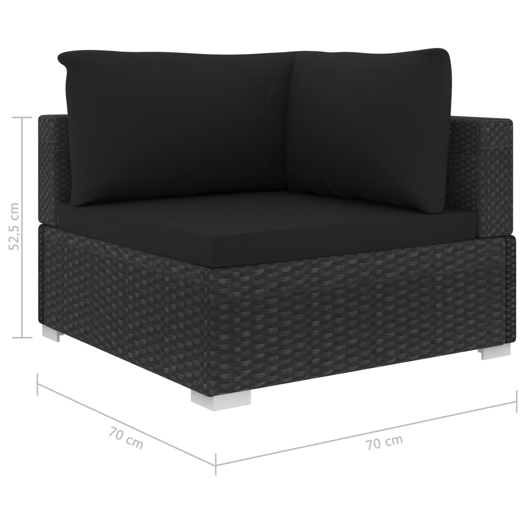 4 pcs conjunto lounge de jardim c/ almofadões vime PE preto