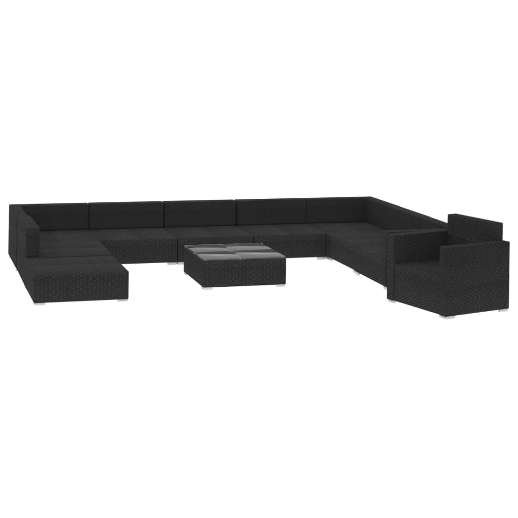 11 pcs conjunto lounge de jardim c/ almofadões vime PE preto