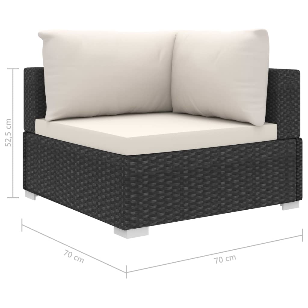 11 pcs conjunto lounge de jardim c/ almofadões vime PE preto