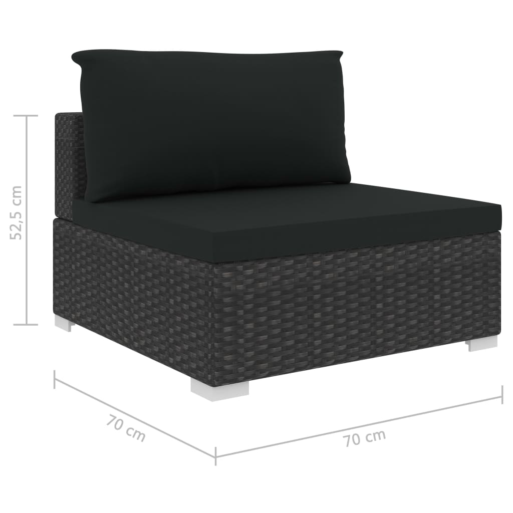 10 pcs conjunto lounge de jardim c/ almofadões vime PE preto