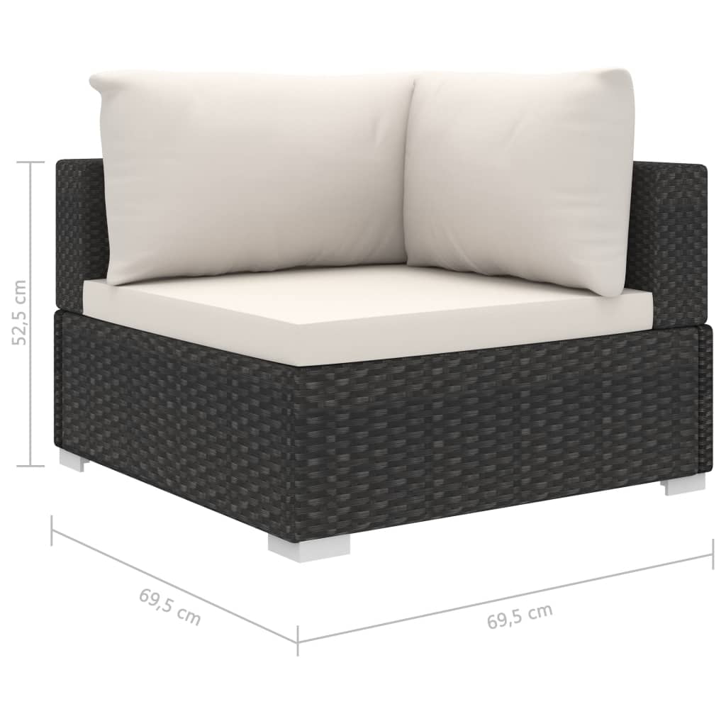 11 pcs conjunto lounge de jardim c/ almofadões vime PE preto