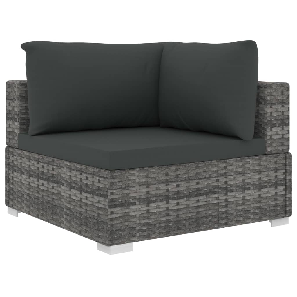 11 pcs conjunto lounge de jardim c/ almofadões vime PE cinzento