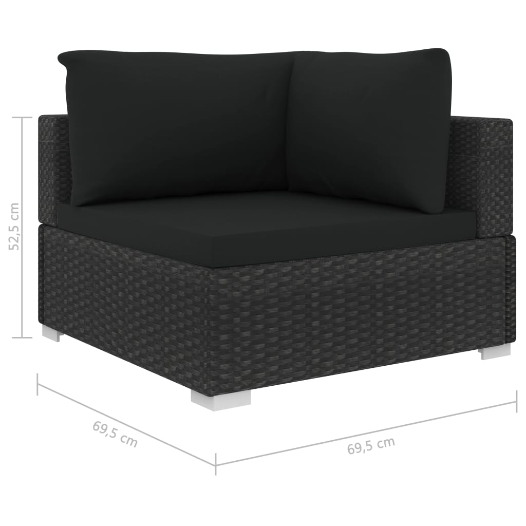 11 pcs conjunto lounge de jardim c/ almofadões vime PE preto