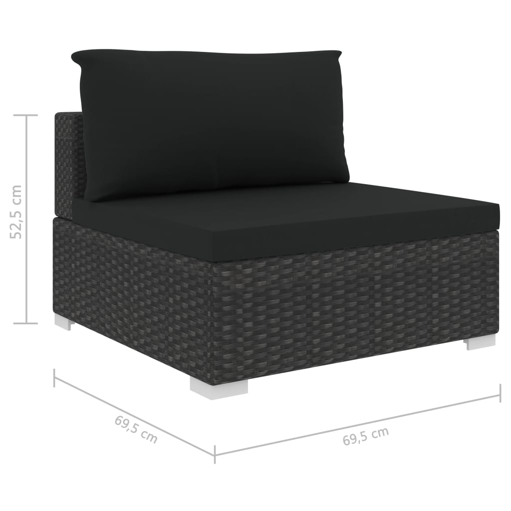11 pcs conjunto lounge de jardim c/ almofadões vime PE preto