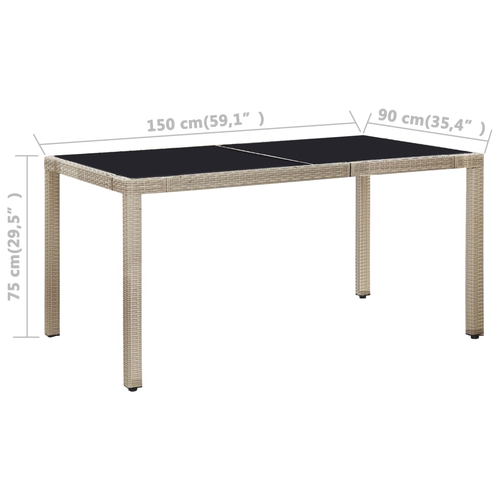 7 pcs conjunto jantar exterior com almofadões vime PE bege