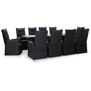 11 pcs conjunto jantar p/ exterior vime e madeira acácia preto