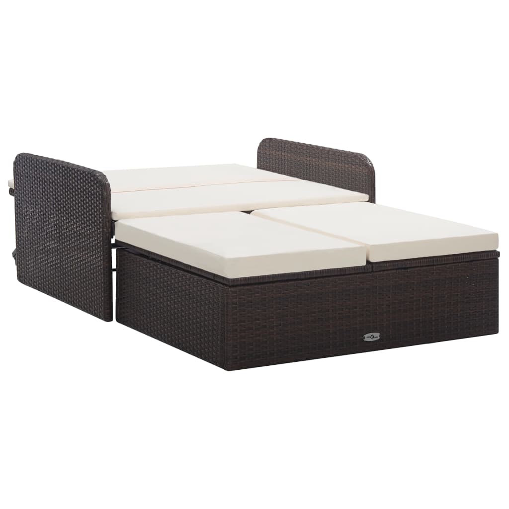 2 pcs conjunto lounge jardim c/ almofadões vime PE castanho