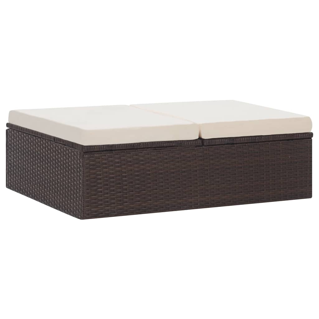 2 pcs conjunto lounge jardim c/ almofadões vime PE castanho