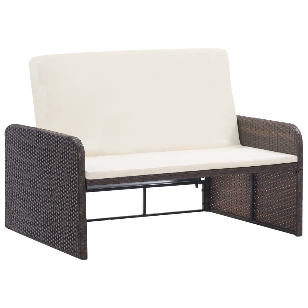 2 pcs conjunto lounge jardim c/ almofadões vime PE castanho