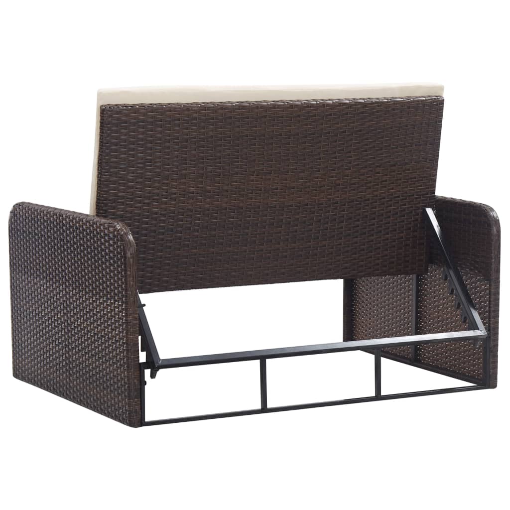 2 pcs conjunto lounge jardim c/ almofadões vime PE castanho