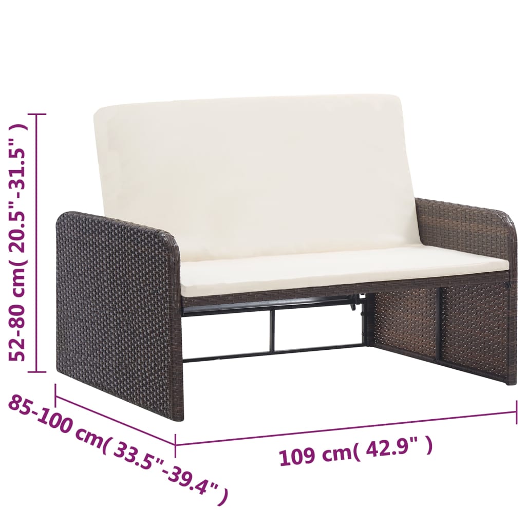 2 pcs conjunto lounge jardim c/ almofadões vime PE castanho