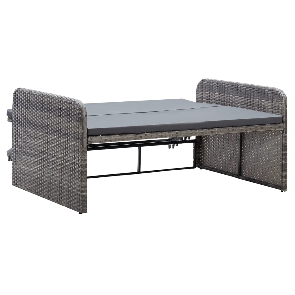2 pcs conjunto lounge de jardim c/ almofadões vime PE cinzento