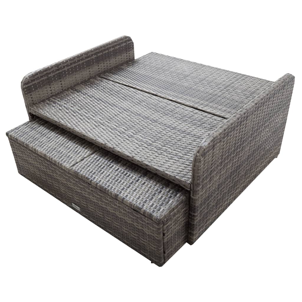 2 pcs conjunto lounge de jardim c/ almofadões vime PE cinzento