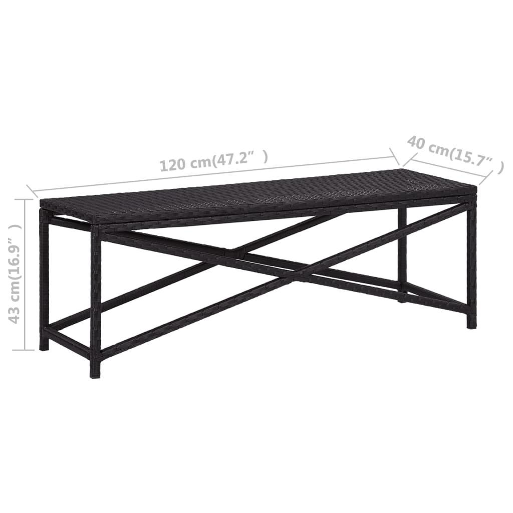 Banco de jardim 120 cm vime PE preto