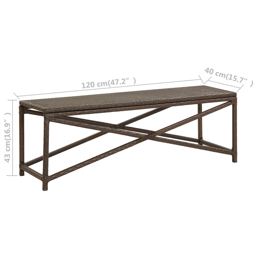 Banco de jardim 120 cm vime PE castanho