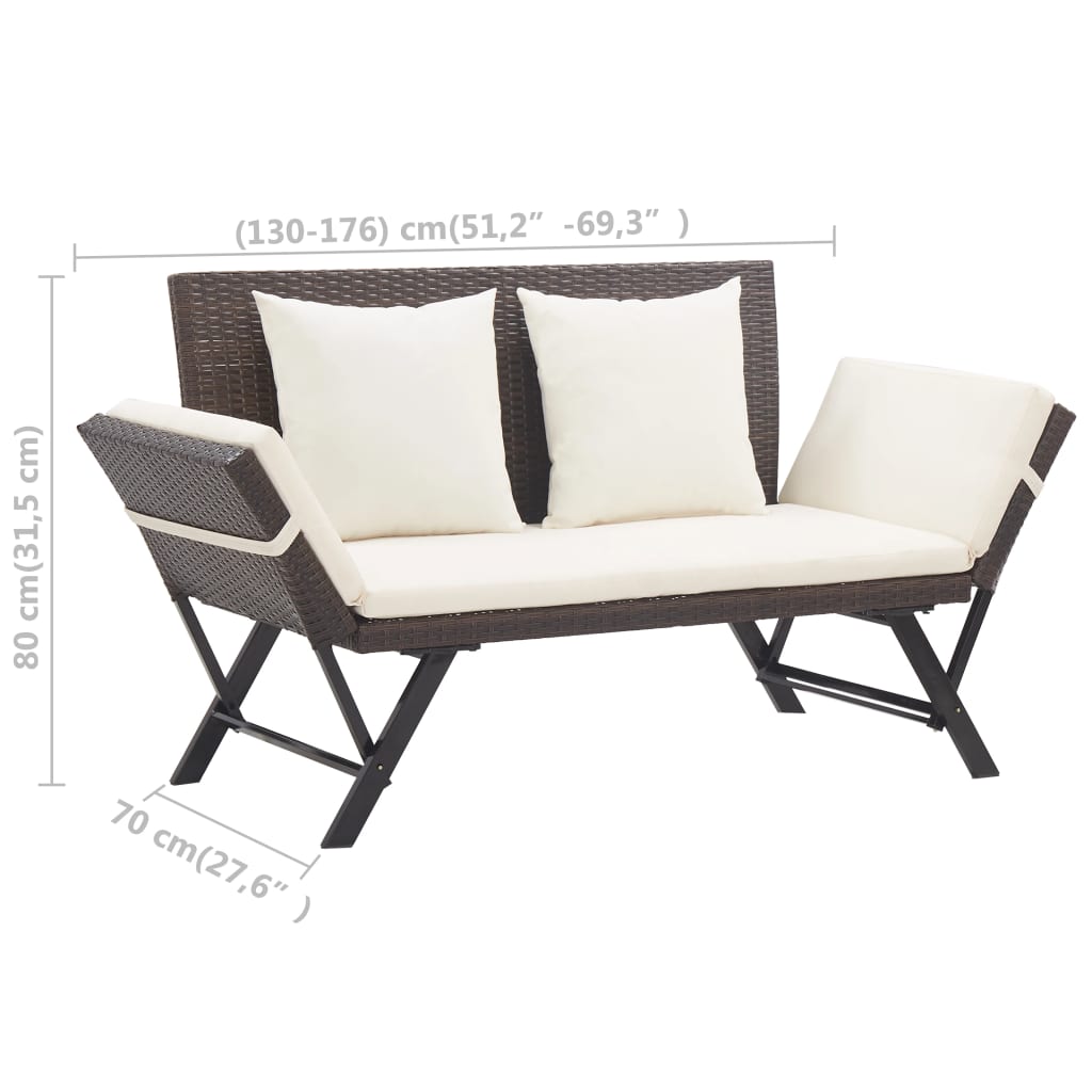 Banco de jardim c/ almofadões 176 cm vime PE castanho