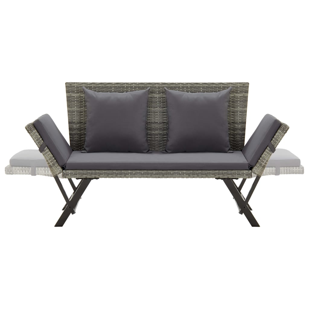 Banco de jardim c/ almofadões 176 cm vime PE cinzento