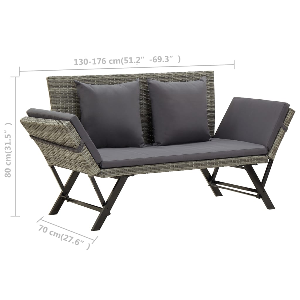 Banco de jardim c/ almofadões 176 cm vime PE cinzento