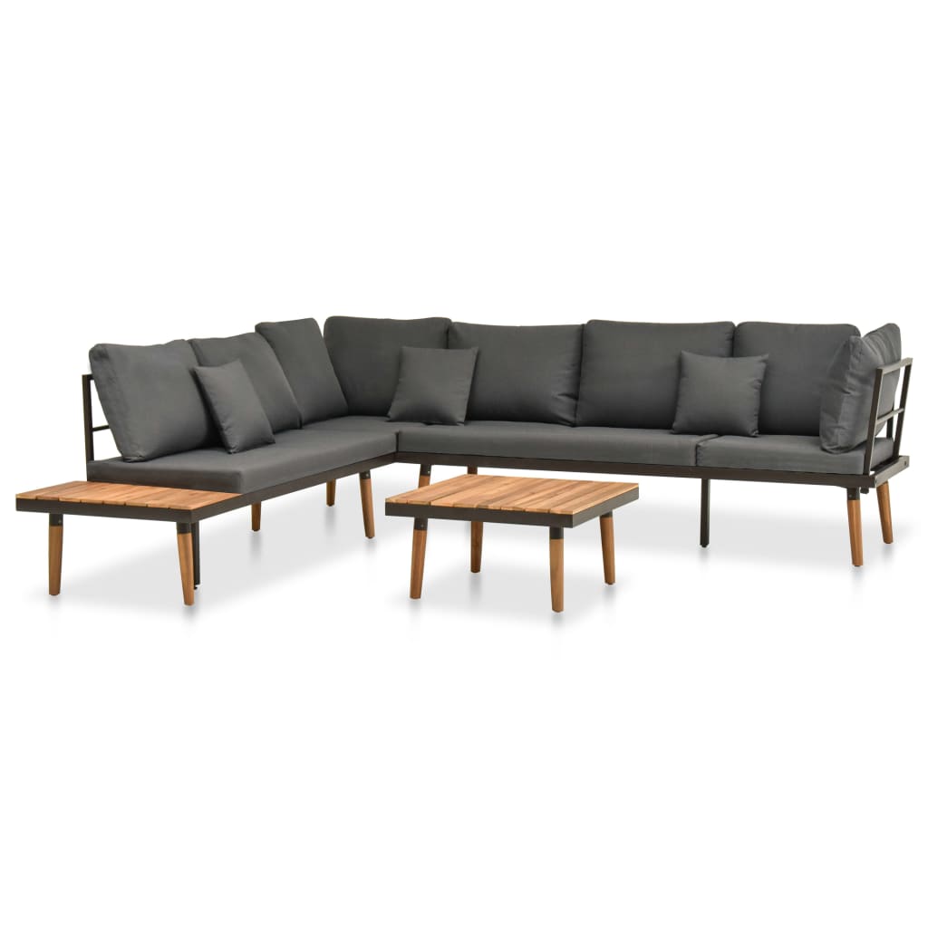 4 pcs conj. lounge jardim c/ almofadões madeira acácia maciça