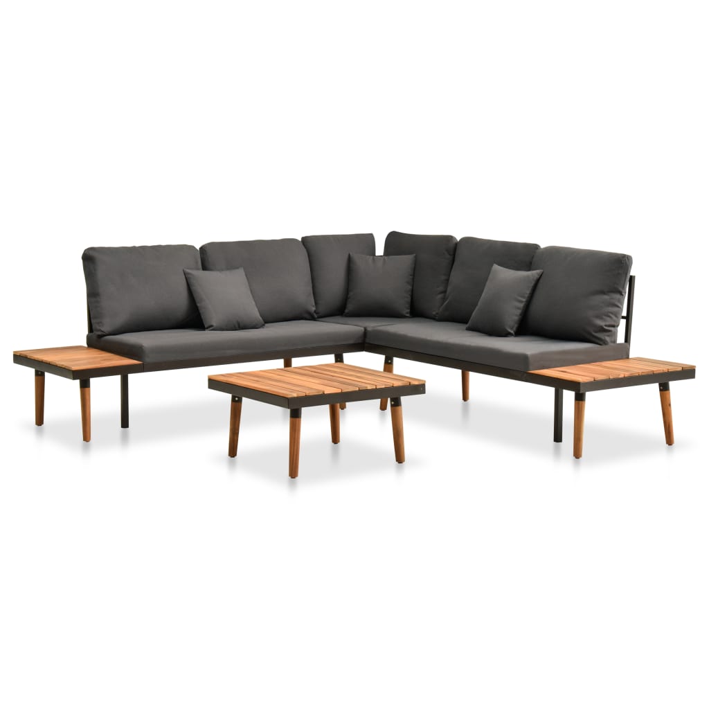 4 pcs conj. lounge jardim c/ almofadões madeira acácia maciça