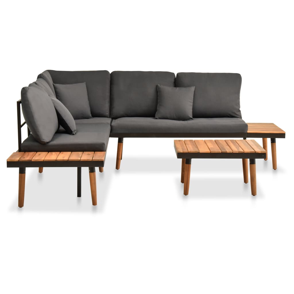 4 pcs conj. lounge jardim c/ almofadões madeira acácia maciça