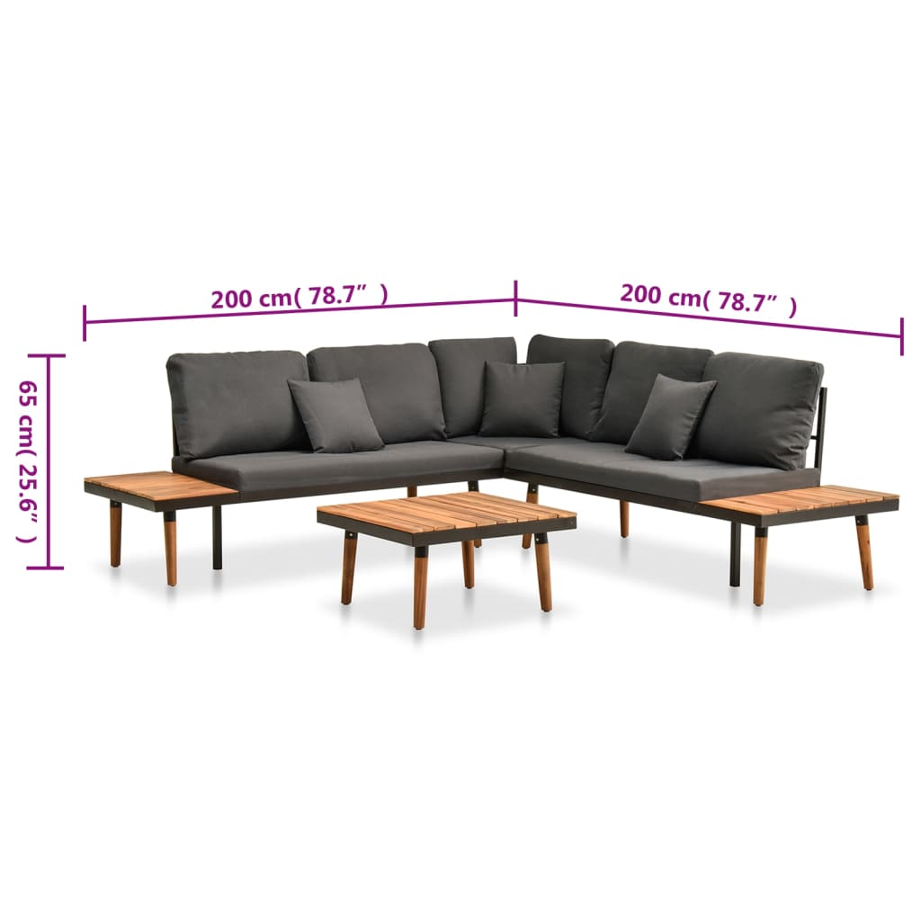 4 pcs conj. lounge jardim c/ almofadões madeira acácia maciça