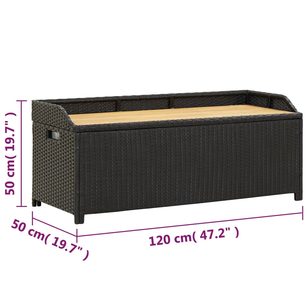 Banco de jardim c/ arrumação 120 cm vime PE preto