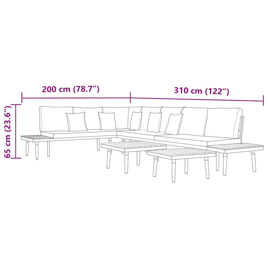 7 lugares conjunto lounge jardim + almofadões acácia castanho