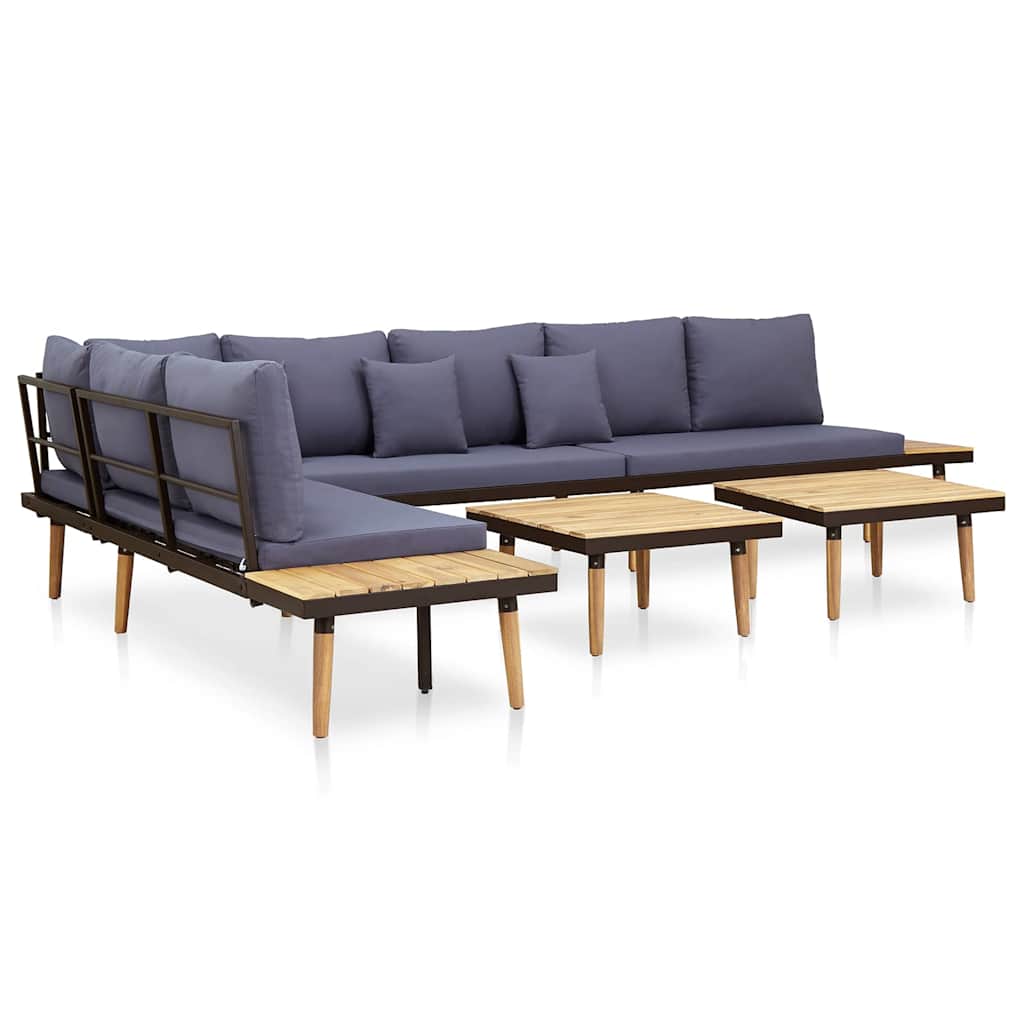 7 lugares conjunto lounge jardim + almofadões acácia castanho