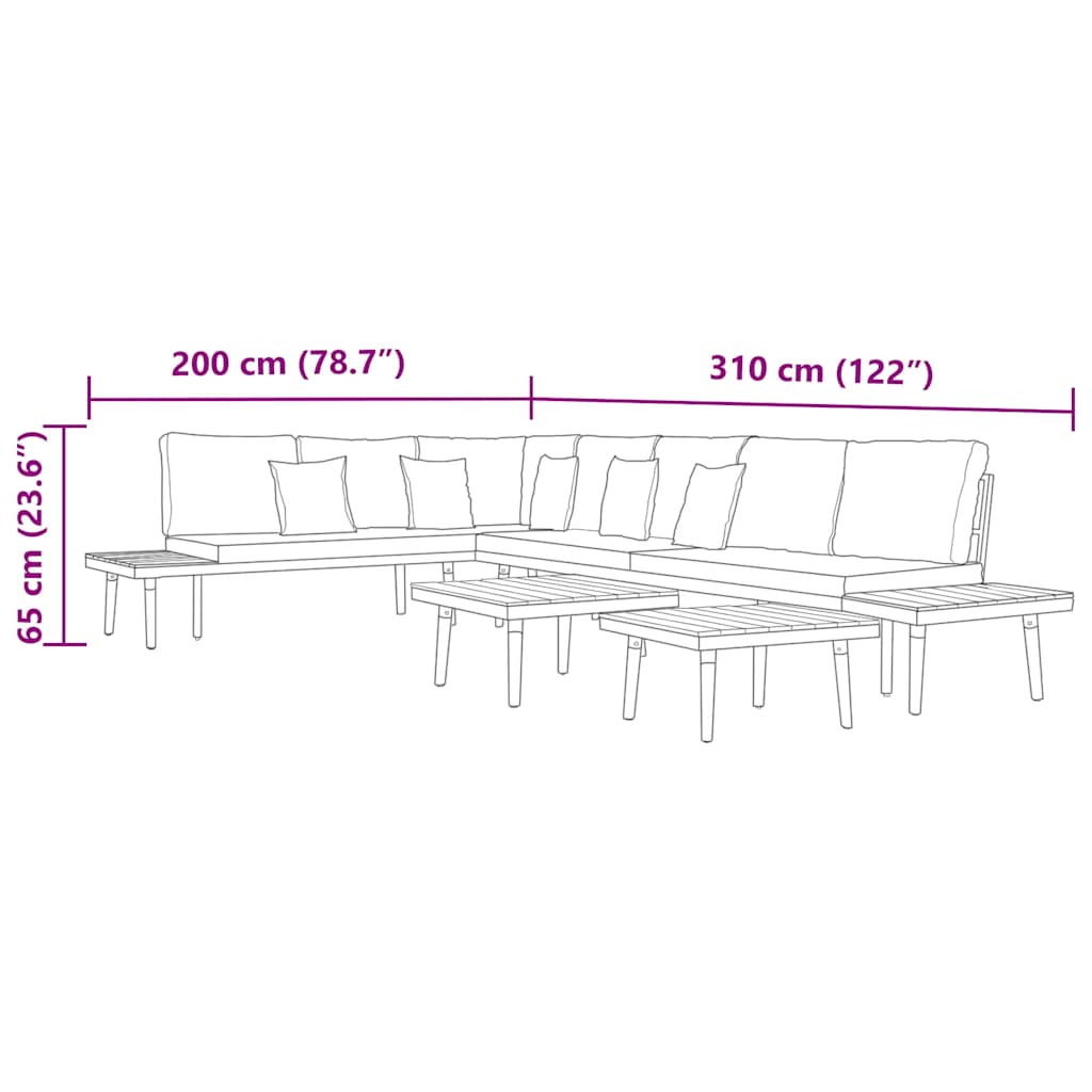 7 lugares conjunto lounge jardim + almofadões acácia castanho