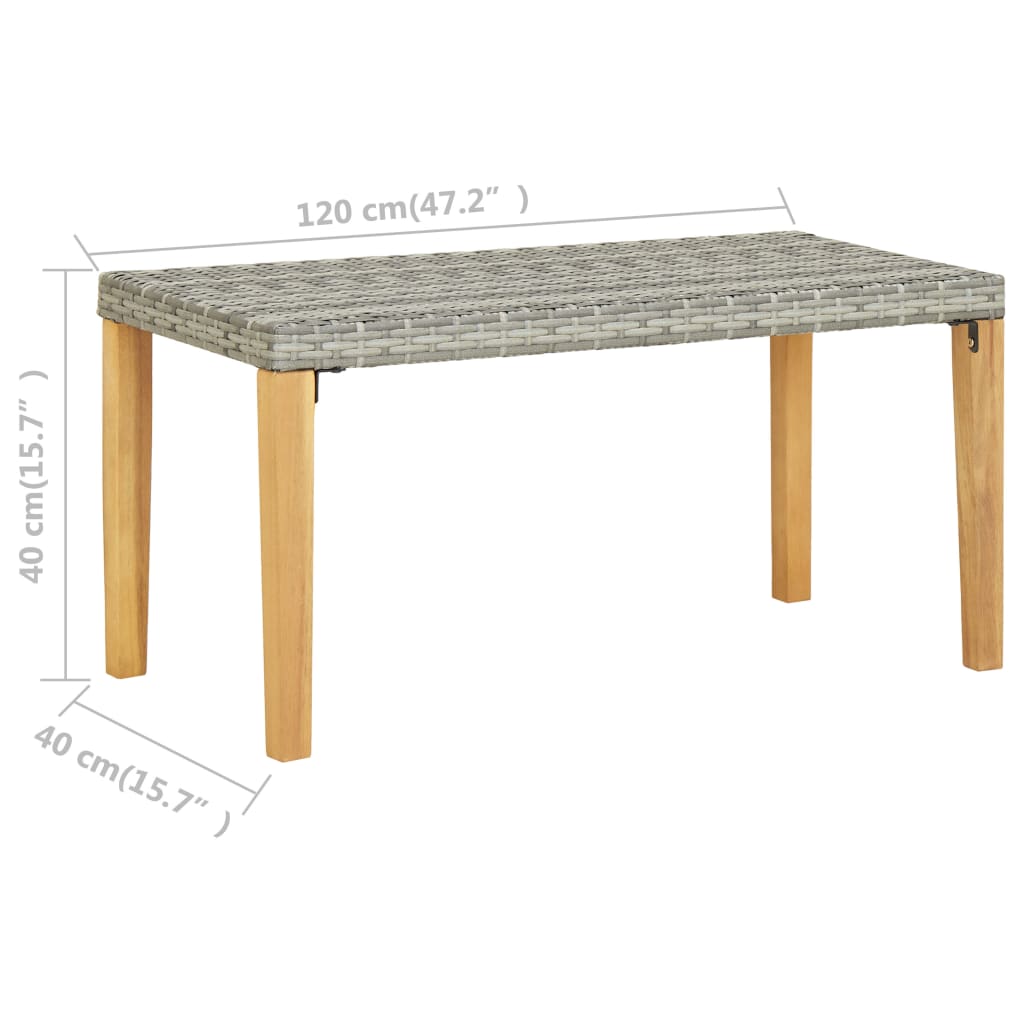Banco jardim 120 cm vime PE e madeira de acácia maciça cinzento