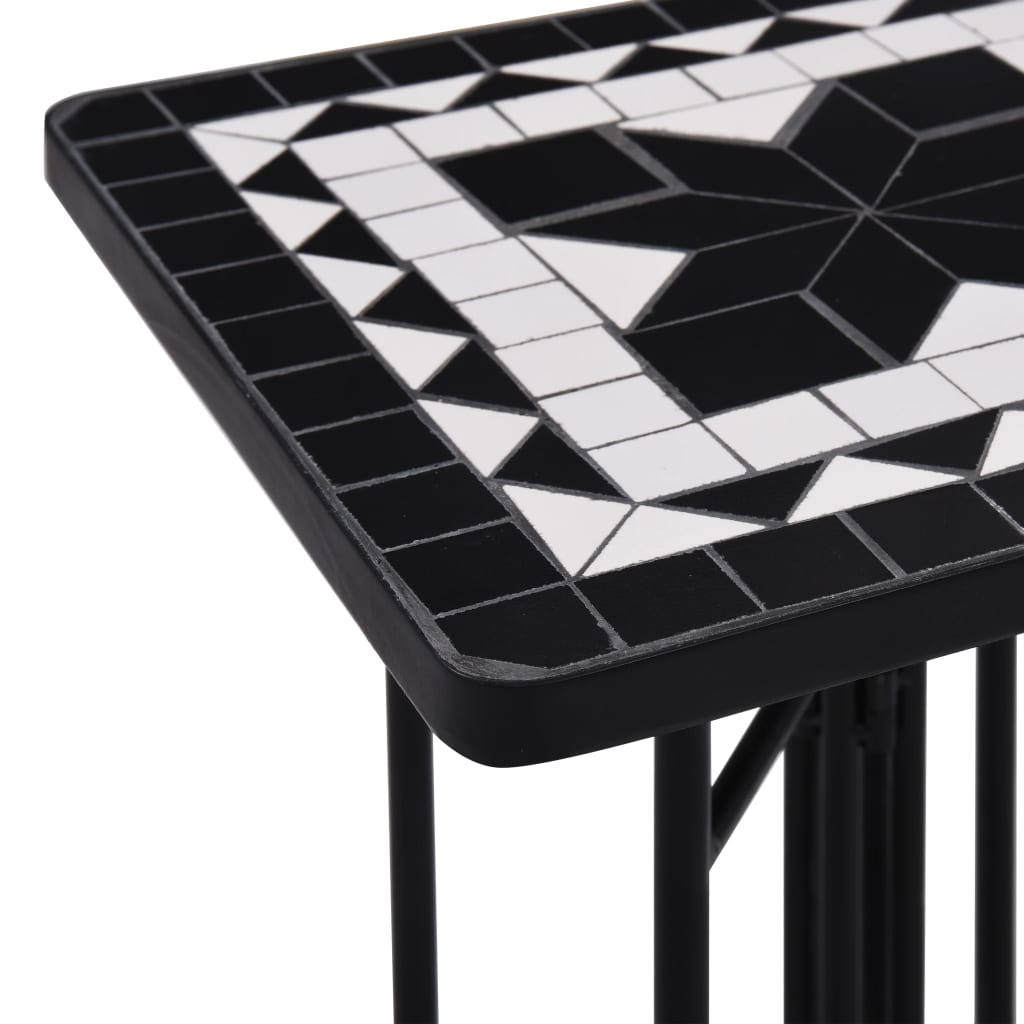 Mesa de apoio em mosaico cerâmica preto e branco