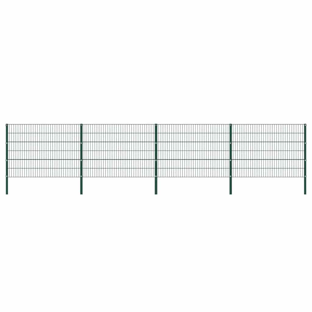 Painel de vedação com postes de ferro 694,5x120 cm verde