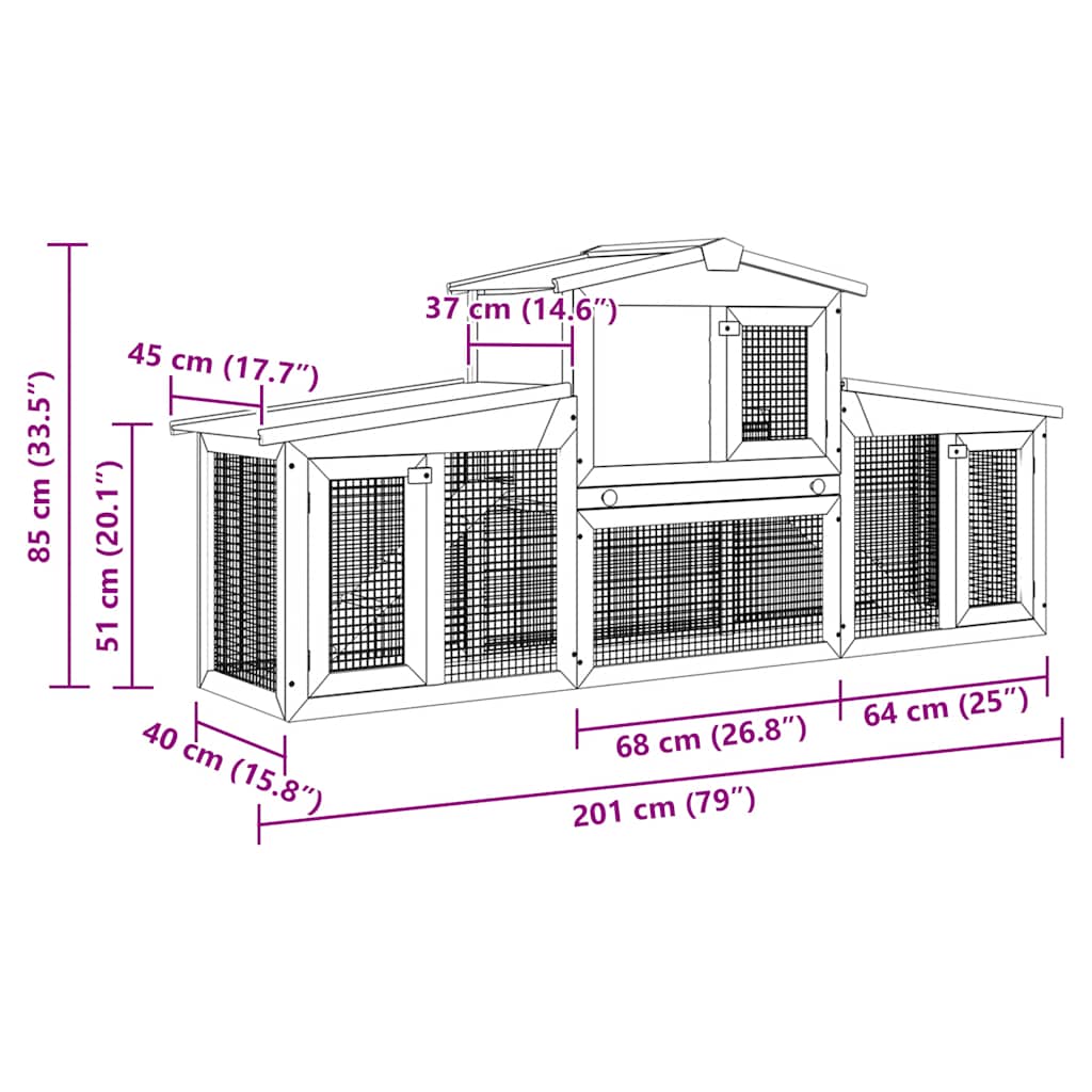 Coelheira exterior grande 201x45x85cm madeira cinzento e branco