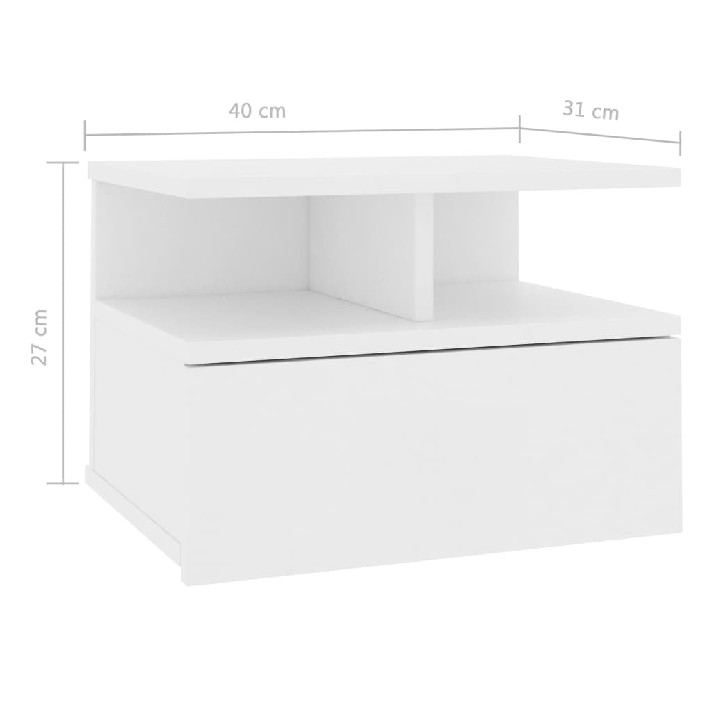 Mesa de cabeceira suspensa 2 pcs 40x31x27 cm branco brilhante