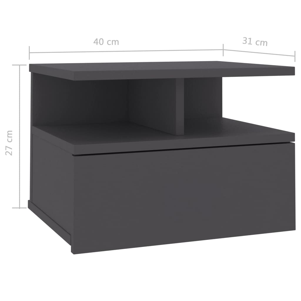 Mesa cabeceira suspensa 2pcs derivados madeira cinzento cimento