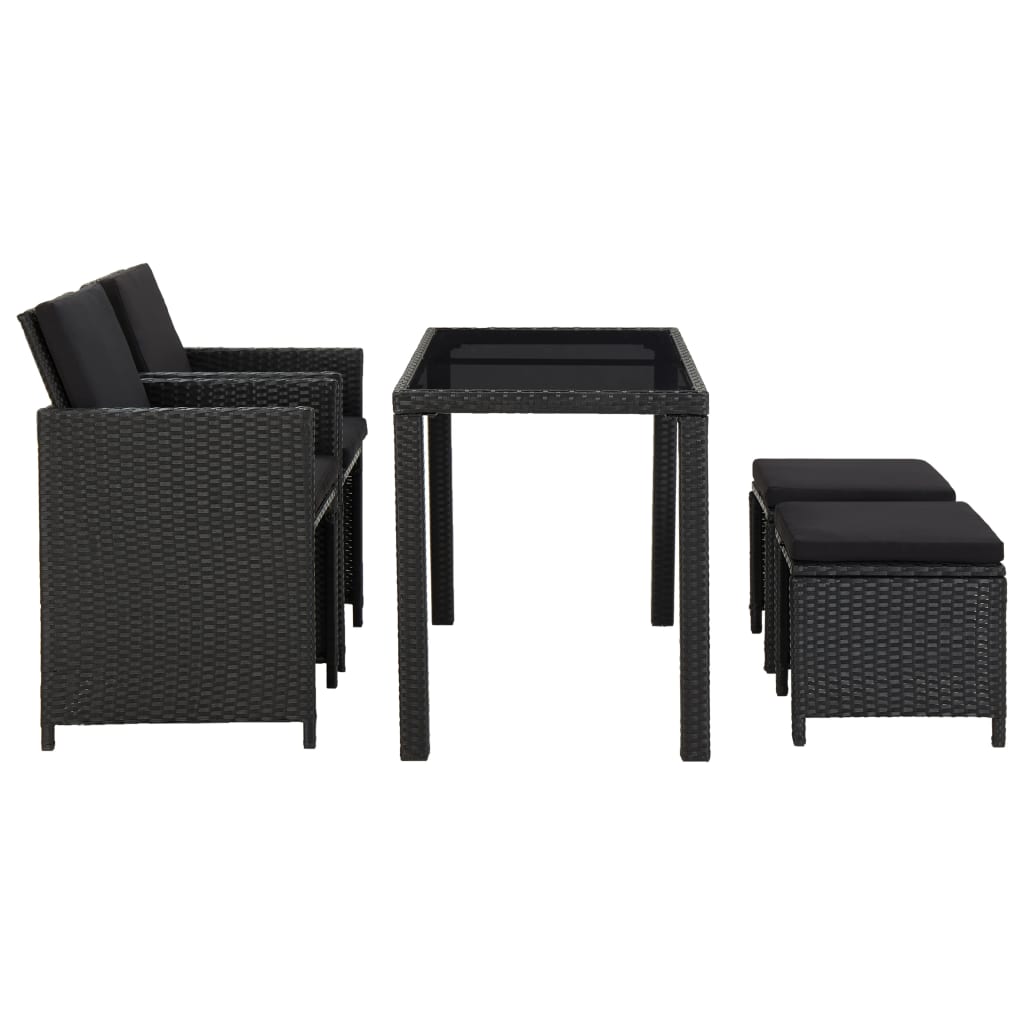 5 pcs conjunto jantar exterior com almofadões vime PE preto