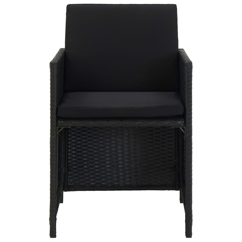 5 pcs conjunto jantar exterior com almofadões vime PE preto