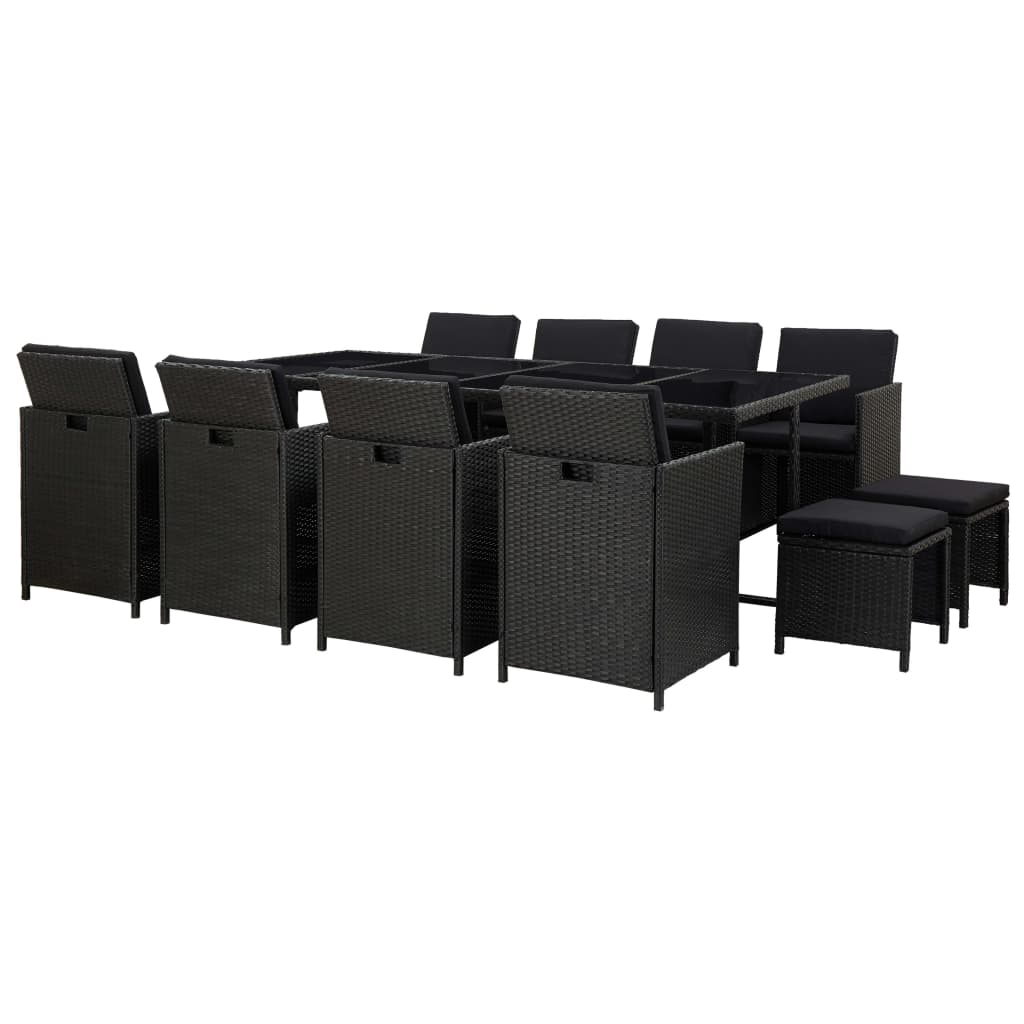 13 pcs conjunto jantar exterior com almofadões vime PE preto