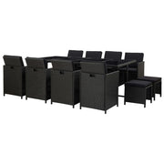 13 pcs conjunto jantar exterior com almofadões vime PE preto