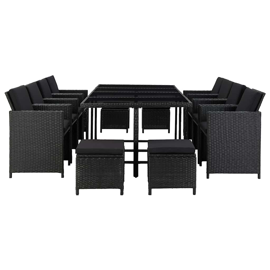13 pcs conjunto jantar exterior com almofadões vime PE preto