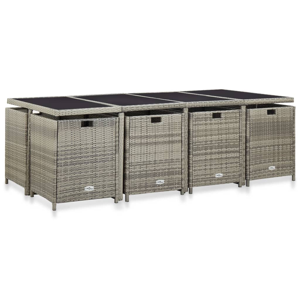 13 pcs conjunto jantar exterior com almofadões vime PE cinzento